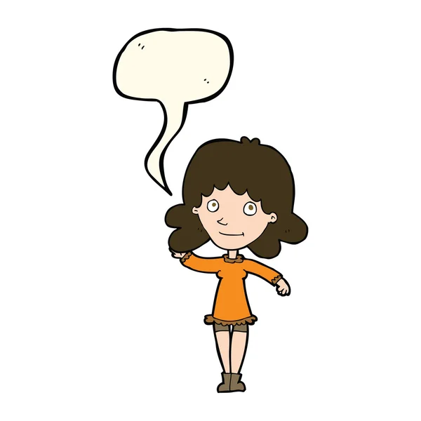 Cartoon freundliche Frau winkt mit Sprechblase — Stockvektor