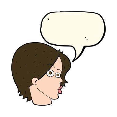 Konuşma baloncuklu bir kadın yüzü.