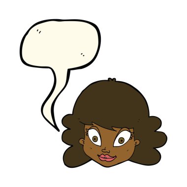 çizgi film mutlu kadın yüzü ile konuşma kabarcığı