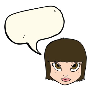 Konuşma baloncuklu bir kadın yüzü.