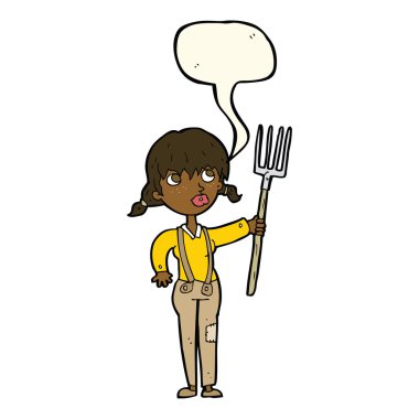 Konuşma balonlu çiftçi kız.