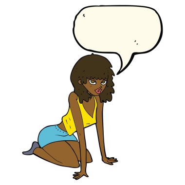 Konuşma baloncuğuyla seksi poz veren karikatür kadını