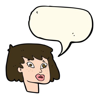 Konuşma baloncuklu güzel kadın yüzü.