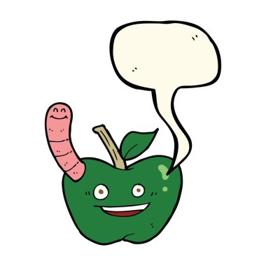 Konuşma baloncuklu kurtlu çizgi film elması