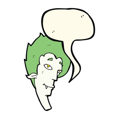 Konuşma balonlu bir vampir kafası.