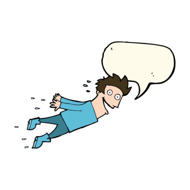 Karikatür sırılsıklam olmuş adam konuşma balonuyla uçuyor