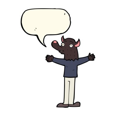 çizgi film dostu kurt adam konuşma baloncuğu ile