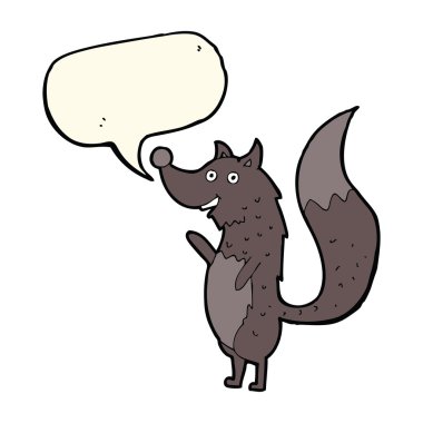 Konuşma baloncuğuyla kurt sallayan çizgi film.