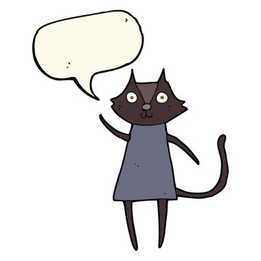 konuşma balonu ile sallayarak sevimli çizgi siyah kedi