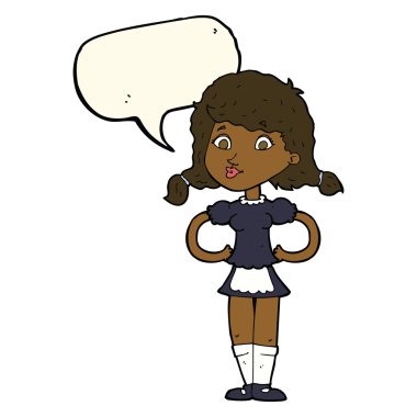 karikatür mutlu garson kadın ile konuşma balonu