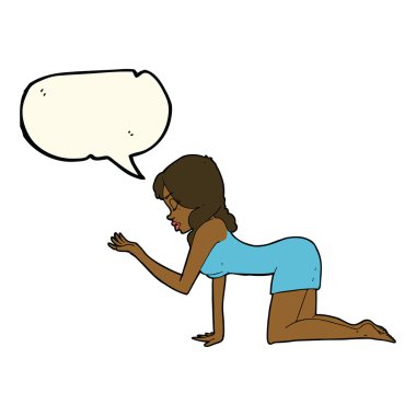 çizgi film kadın konuşma balonu ile dört ayak üzerinde