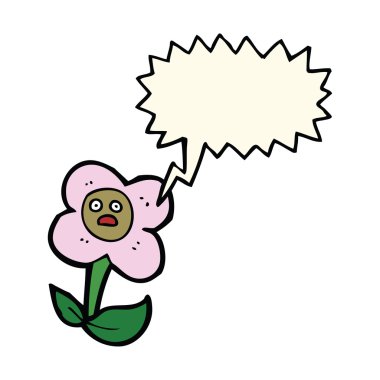 Yüzü konuşma baloncuğu olan karikatür çiçeği