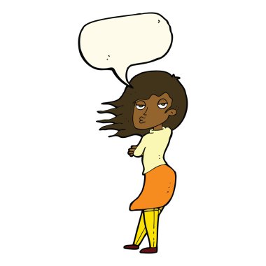 Karikatür kadını konuşma baloncuğuyla fotoğraf yapıyor.