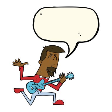 karikatürist konuşma balonuyla elektro gitar çalıyor.