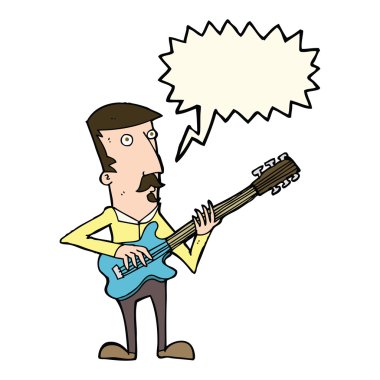 karikatürist konuşma balonuyla elektro gitar çalıyor.