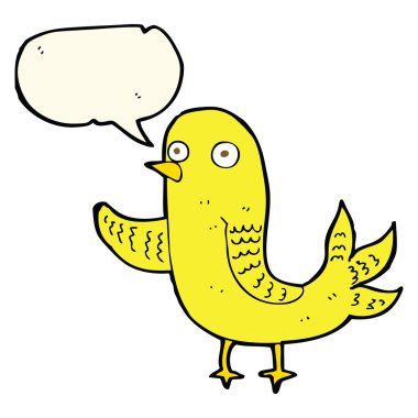 Konuşma baloncuğu ile sallanan çizgi film kuşu