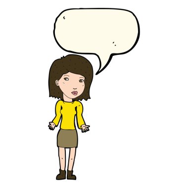 Çizgi filmdeki kadın konuşma balonuyla omuz silkiyor.