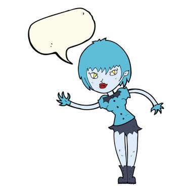 Çizgi filmdeki vampir kız konuşma balonuyla karşılanıyor.