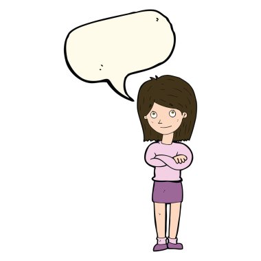 Çizgi film dostu kız konuşma balonuyla gözlerini deviriyor.