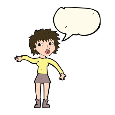 çizgi film samimi kadın konuşma balonu ile sallayarak