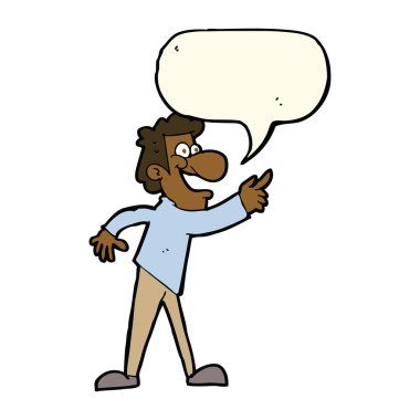 Çizgi filmci konuşma balonuyla işaret edip gülüyor.