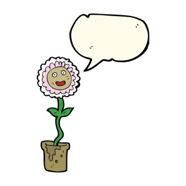 Yüzü konuşma baloncuğu olan karikatür çiçeği