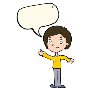 çizgi film mutlu çocuk konuşma balonu ile