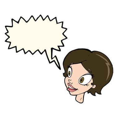 Konuşma baloncuklu güzel kadın yüzü.