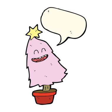 Konuşma baloncuğuyla dans eden karikatür ağacı