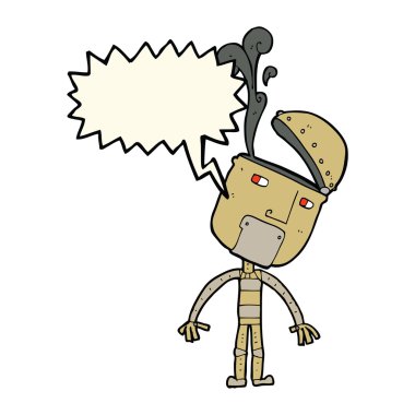 çizgi film robot konuşma balonu ile açık kafa ile