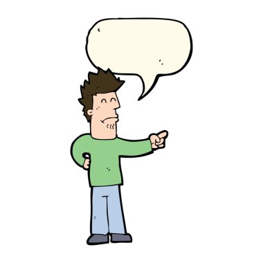 Çizgi filmci konuşma balonunu işaret ediyor.