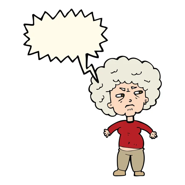 Konuşma balonu karikatür rahatsız yaşlı kadınla — Stok Vektör