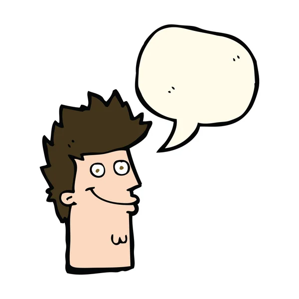 Karikatur glückliches Männergesicht mit Sprechblase — Stockvektor