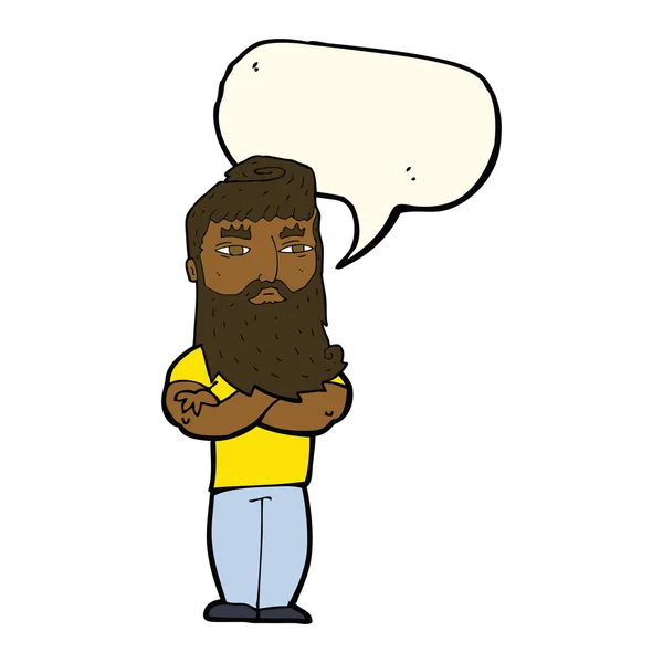Cartone animato uomo serio con barba con bolla discorso — Vettoriale Stock