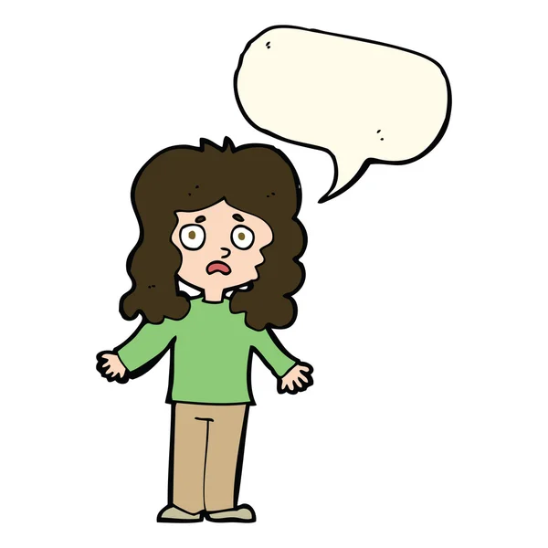 भाषण बुलबुला के साथ कार्टून चिंतित महिला — स्टॉक वेक्टर