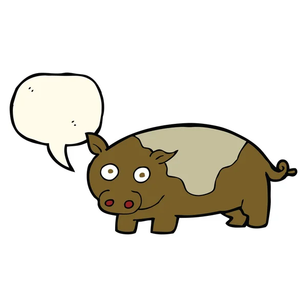 Cerdo de dibujos animados con burbuja de habla — Vector de stock