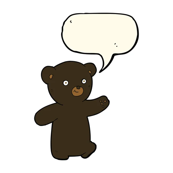 Dibujos animados negro oso cachorro con el habla burbuja — Vector de stock