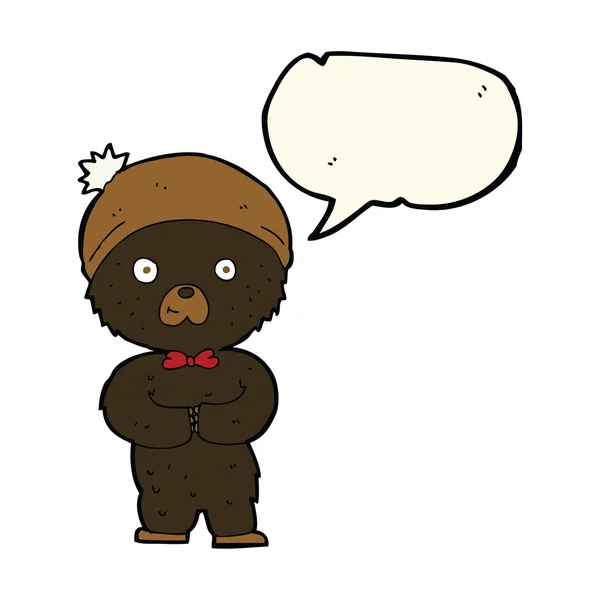 Dessin animé petit ours noir avec bulle de parole — Image vectorielle