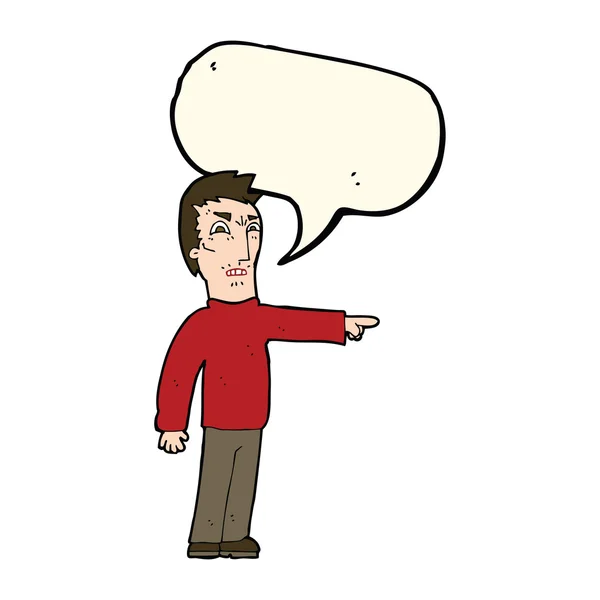 Desenho animado homem irritado apontando com bolha de fala — Vetor de Stock