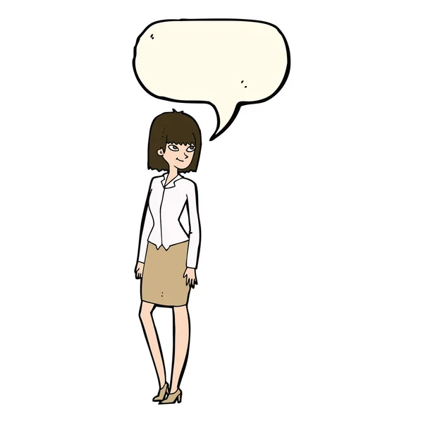 De mooie zakenvrouw cartoon met tekstballon — Stockvector