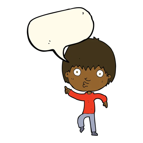 Dibujos animados chico impresionado señalando con la burbuja del habla — Archivo Imágenes Vectoriales