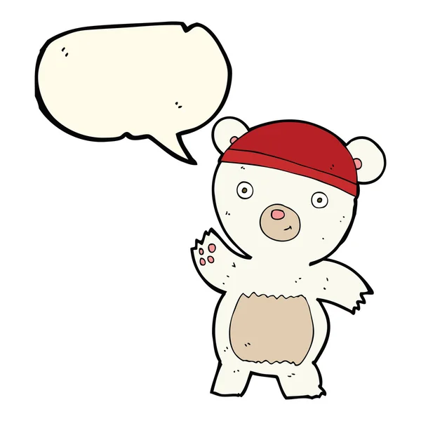 Lindo oso polar de dibujos animados con burbuja de habla — Vector de stock