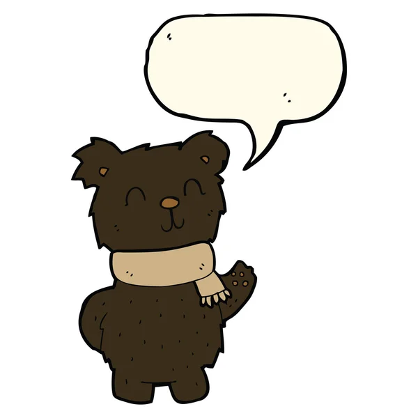 Мультфильм размахивая черным медведем с пузырьком речи — стоковый вектор