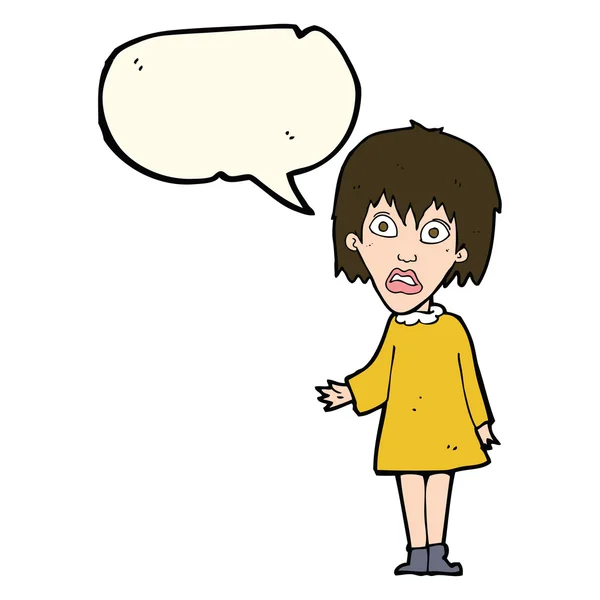 Cartoon shocked woman with speech bubble — Stock Vector