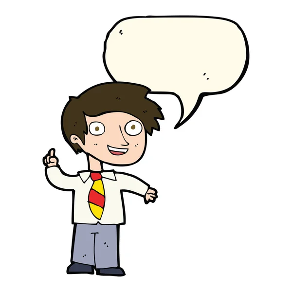 Cartoon school boy with idea with speech bubble — Stock Vector