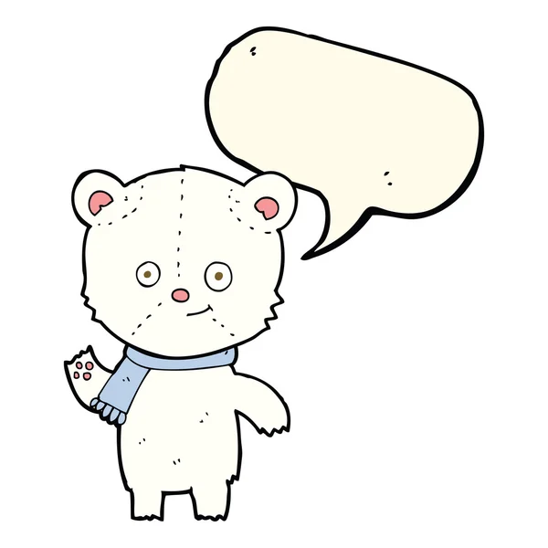 Kreslený lední medvěd mává s balónem — Stockový vektor