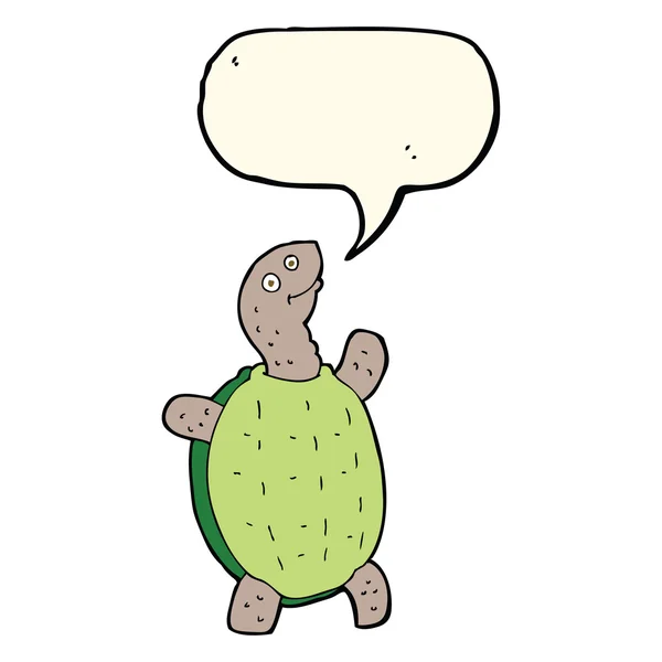 Dessin animé tortue heureuse avec bulle de parole — Image vectorielle