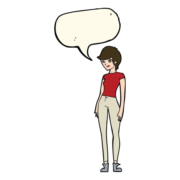 Fumetto moderno donna attraente con la bolla discorso — Vettoriale Stock