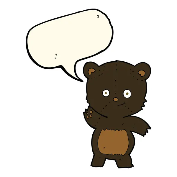 Dibujos animados ondeando oso negro con burbuja de habla — Vector de stock