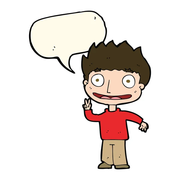 Desenho animado menino feliz com bolha de fala — Vetor de Stock